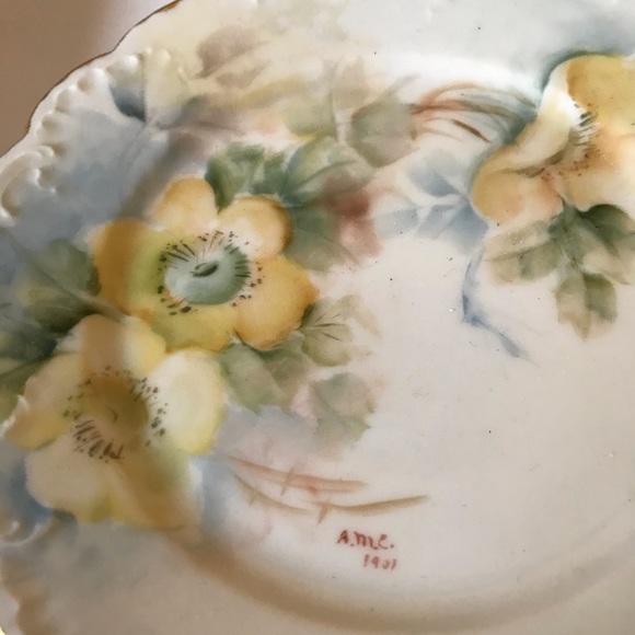 Hand Painted Signed Plate & Bowl 6” France - Picture 3 of 7